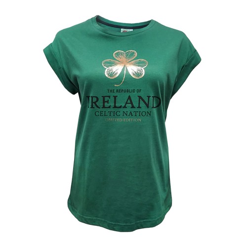 Trad Craft Women's Ireland Shamrock Foil T-Shirt Azure Green
