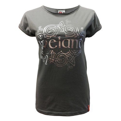 Trad Craft Women's Ireland Celtic Hologram T-Shirt Pewter \/ Silver