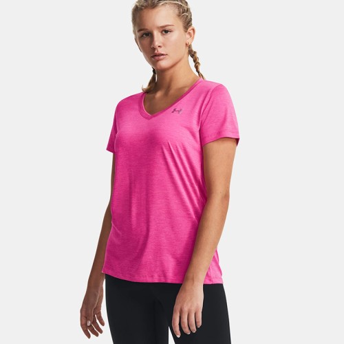 Under Armour Women's Tech\u2122 V-Neck Twist T-Shirt Rebel Pink \/ Metallic Silver